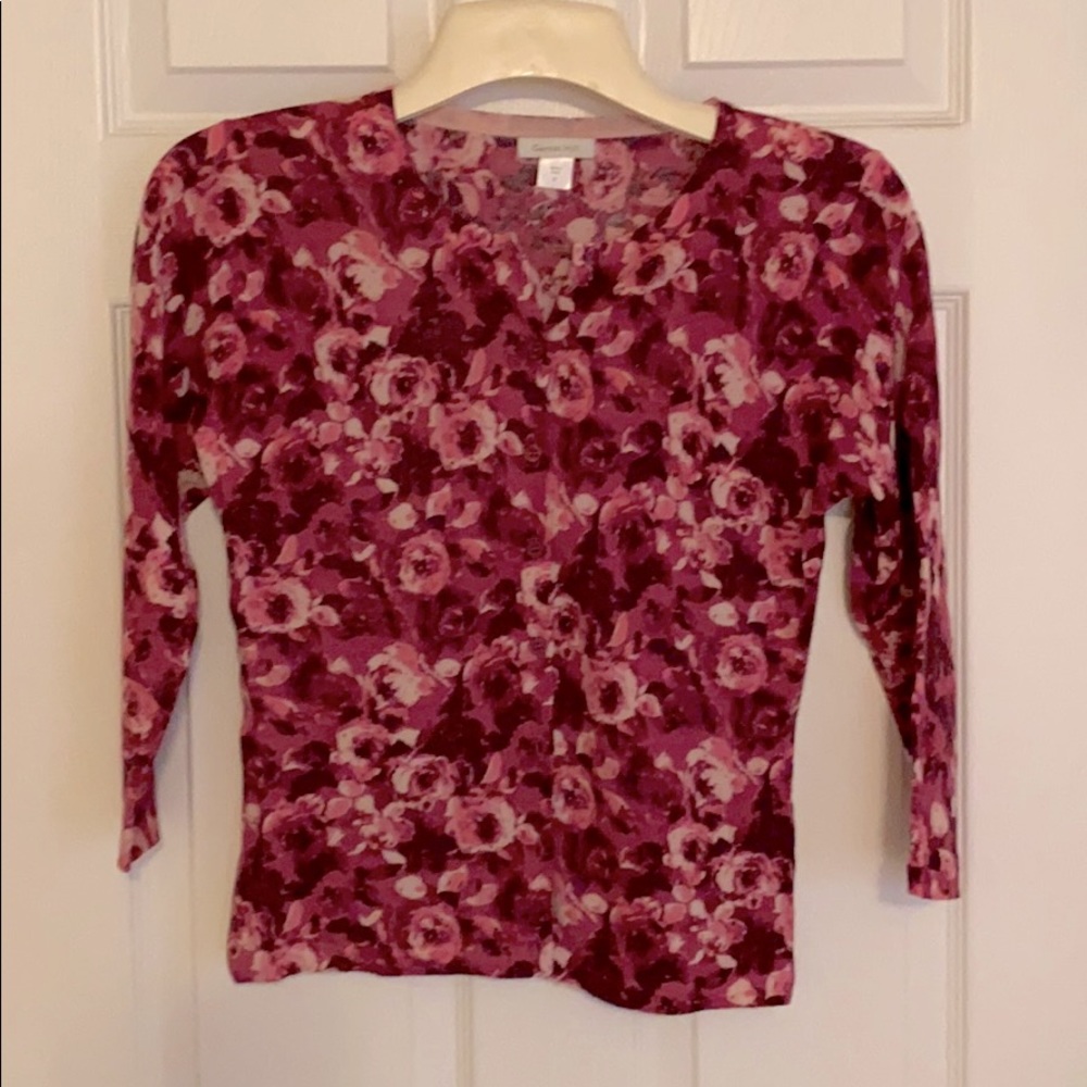 Garnet Hill signature floral button cardigan